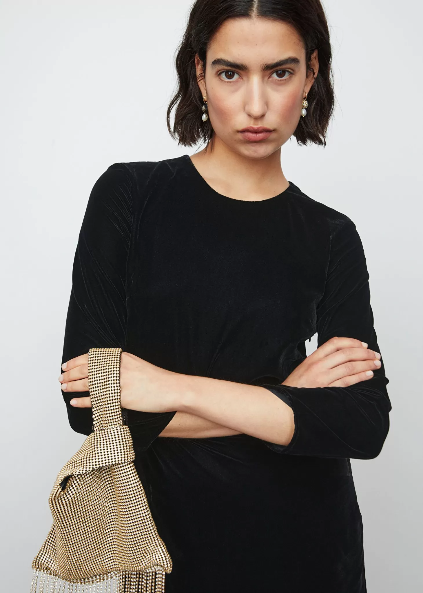 Vesker*& Other Stories Rhinestone Studded Clutch Bag Gull