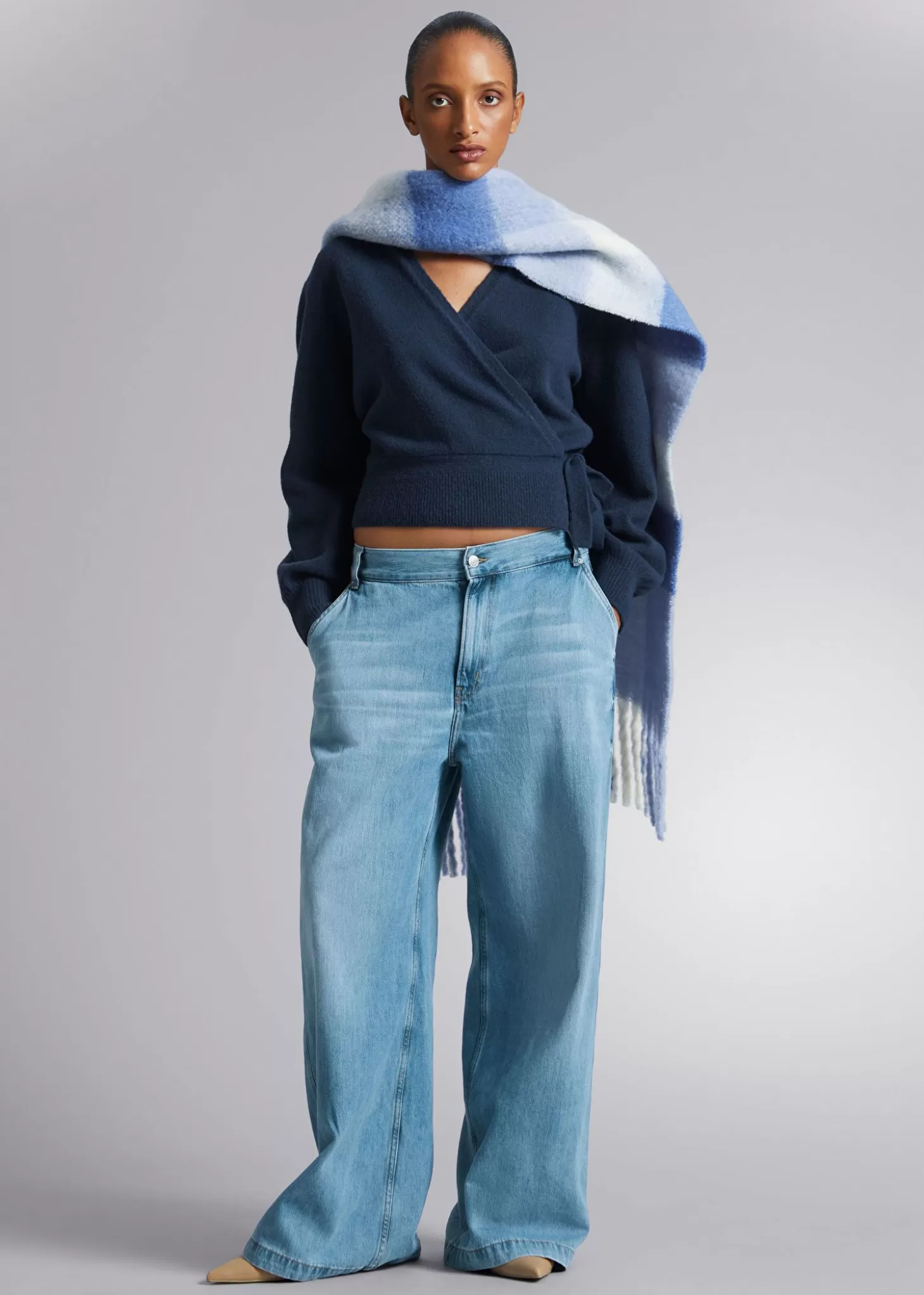 Strikkevarer*& Other Stories Wrap Cardigan Marinebla